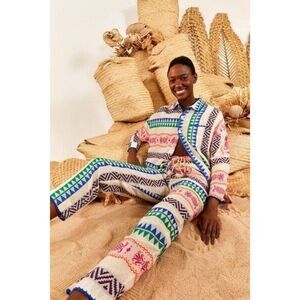Farm Rio Multicolored Pineapple Jacquard Pants Colorful Geometric Tassel